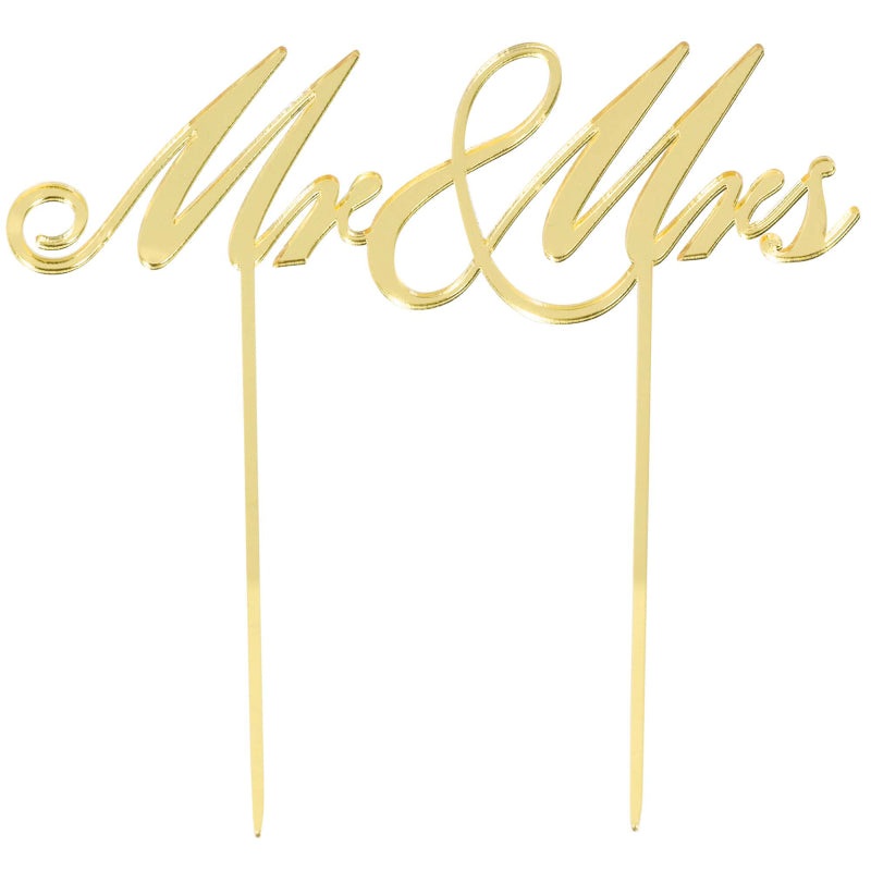 CAKE TOPPER Plastic Cake Topper Mr & Mrs Gold Mirror (16cm)