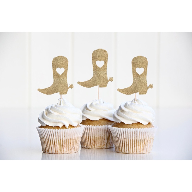 Cowboy Cowgirl Boot Cupcake Topper - 12 Pack