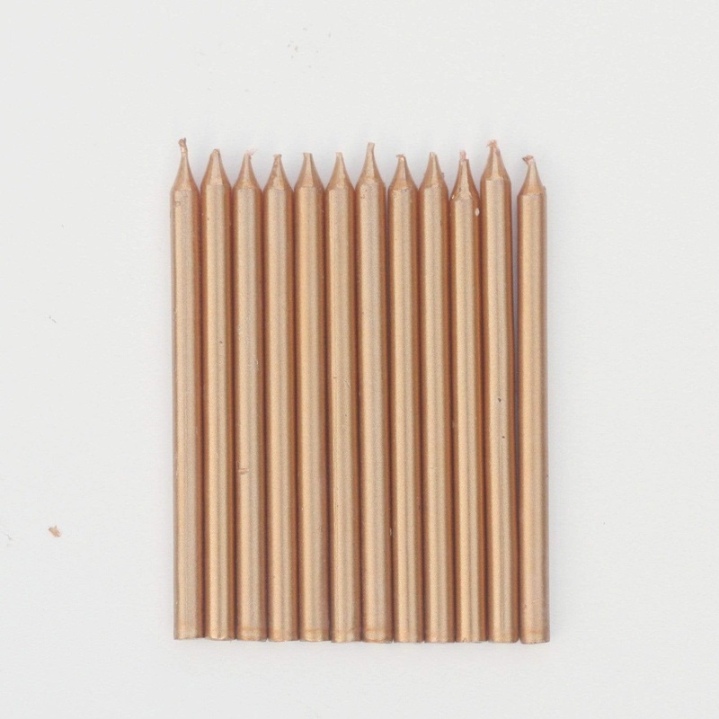 Tall Cake Candles Gold (12 Pack)
