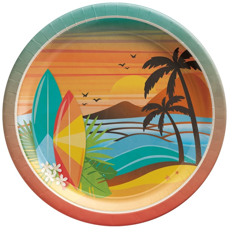 Tropical Surfer Party Cake Plates 8ct