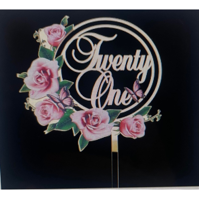 ACRYLIC CAKE TOPPER 21st - GOLD with flowers