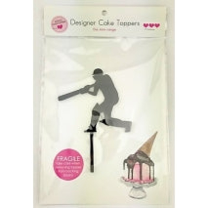 Acrylic Cake Topper - CRICKET SILHOUETTE (Black)