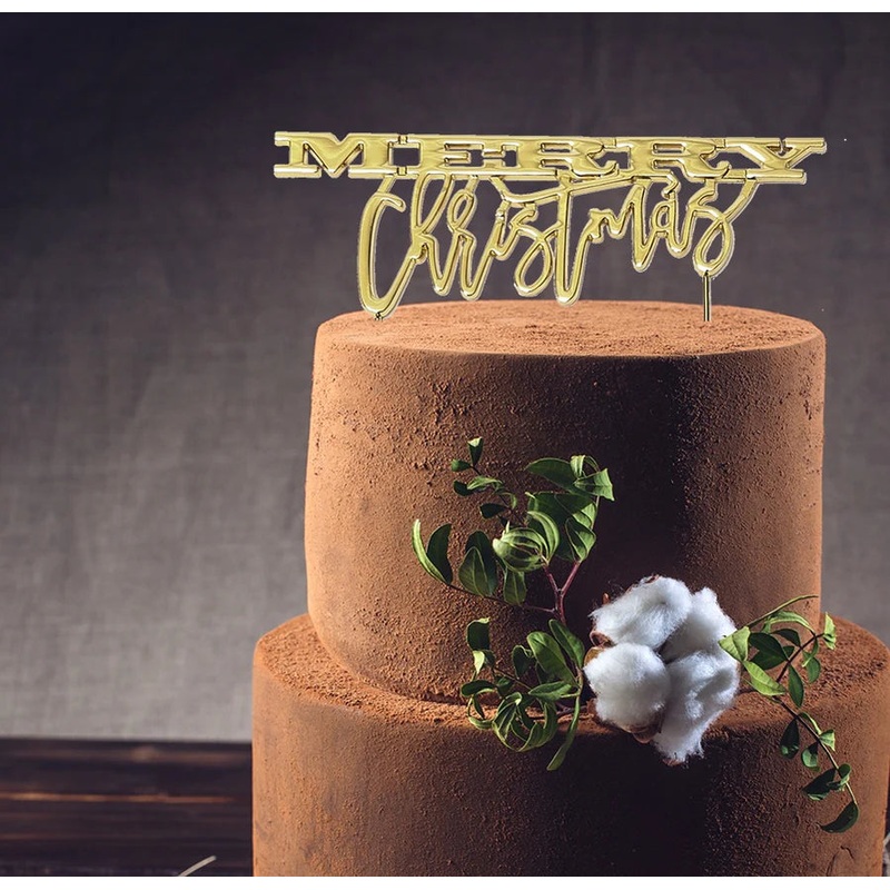 MERRY CHRISTMAS CAKE TOPPER - GOLD METAL