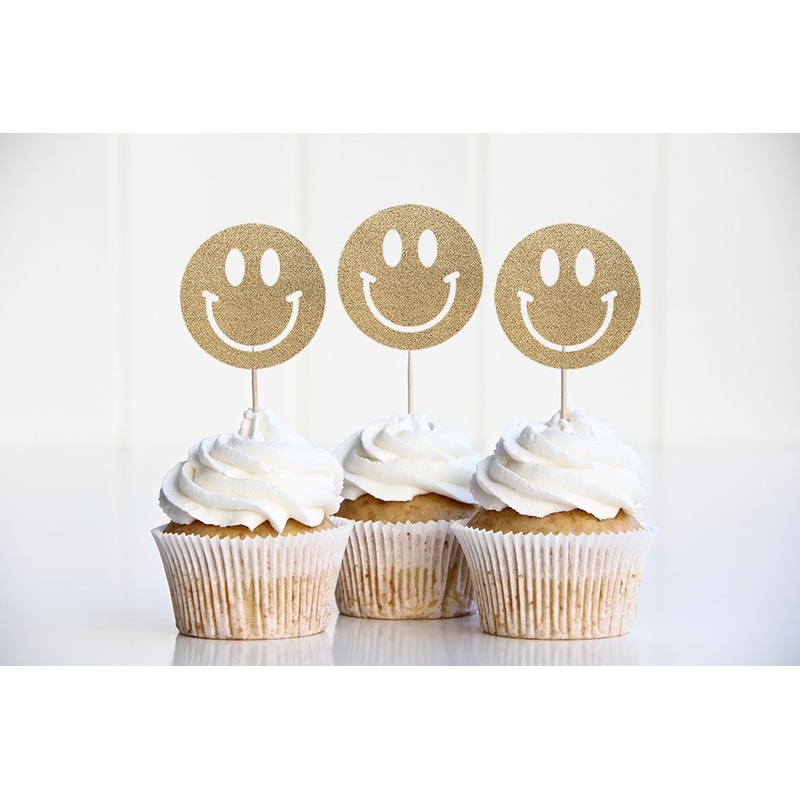 Smiley Face Cupcake Toppers - 12 Pack