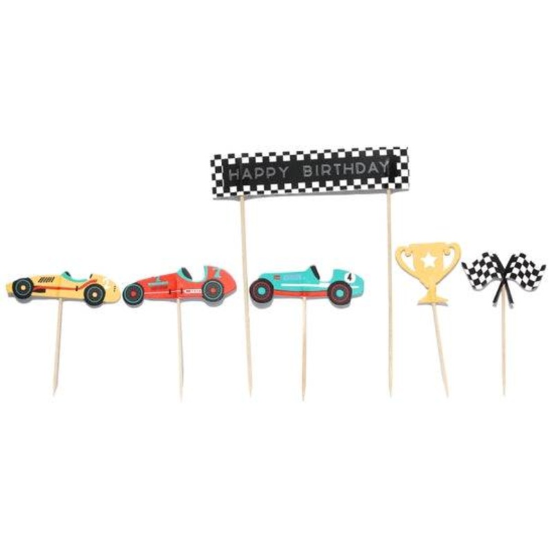 Vintage Race Car Cupcake Toppers and Wrappers - Pack of 12 S4087