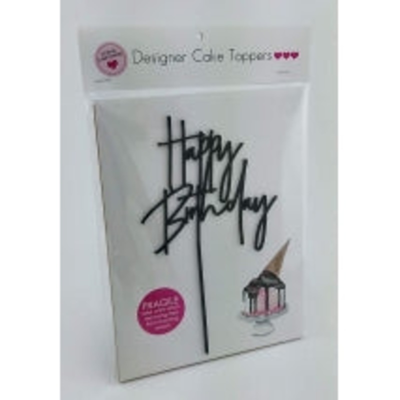 Acrylic Cake Topper - HAPPY  BIRTHDAY (SHARP BLACK)