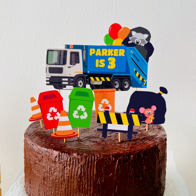 Blue Garbage Truck Birthday Cake Topper