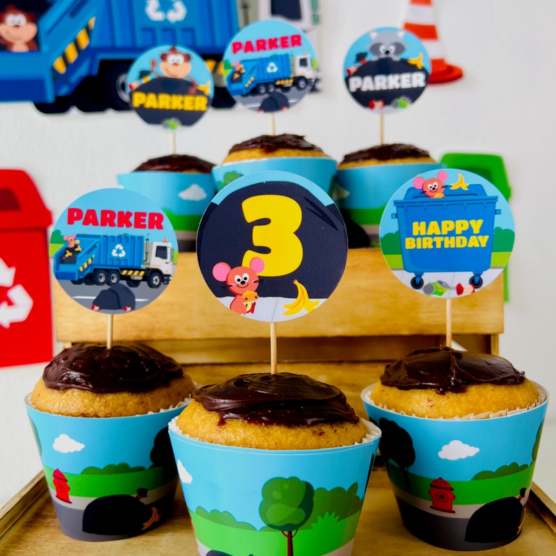 Blue Garbage Truck Cupcake Toppers