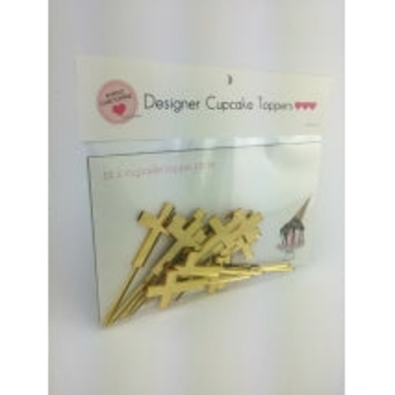 **CLEARANCE** Gold cross Cupcake Topper's (12 pack)