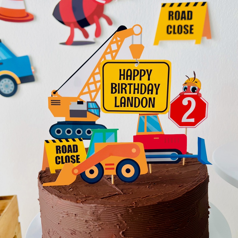 Construction Trucks Birthday Cake Topper
