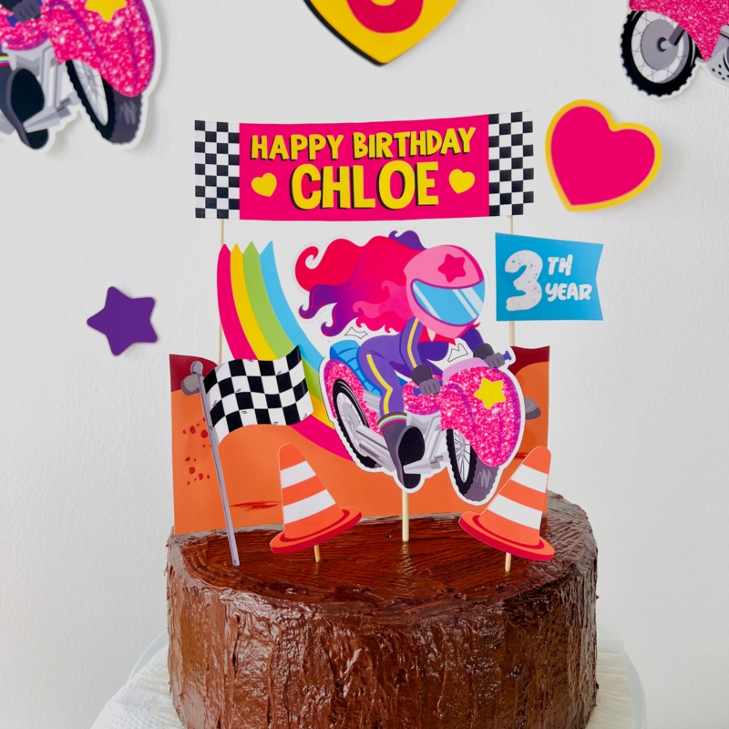 Dirt Bike Pink Birthday Cake Topper