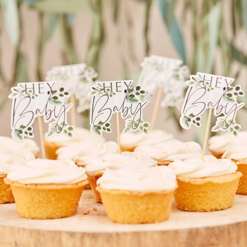 Ginger Ray Hey Baby Botanical Cupcake Toppers Pack of 12