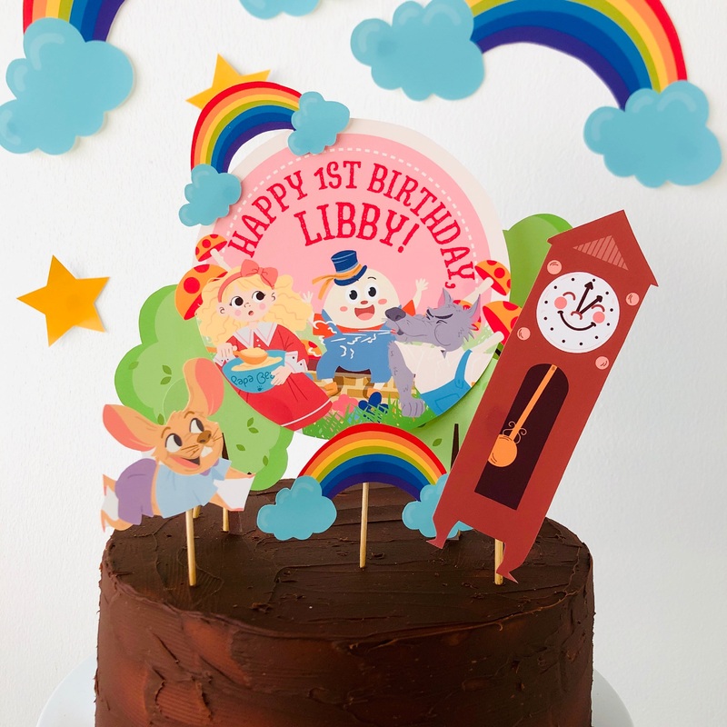 Nursery Rhyme Cake Topper in Pink