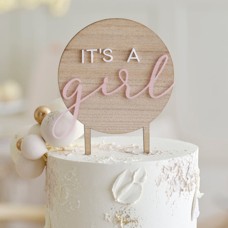 Teddy Bear It's a Girl Wooden Cake Topper