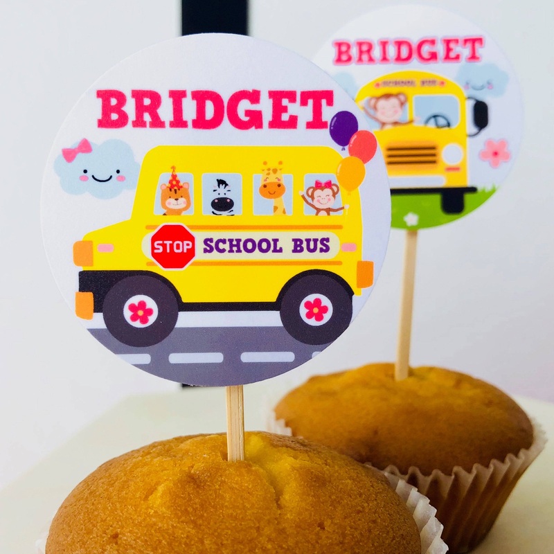 Wheels on the Bus Pink Cupcake Toppers