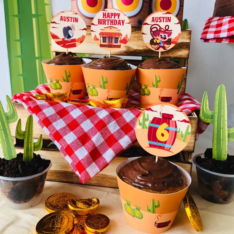 Wild West Cowboy Cupcake Toppers Set