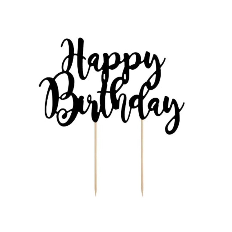 Black Happy Birthday Cake Topper - 22.5cm