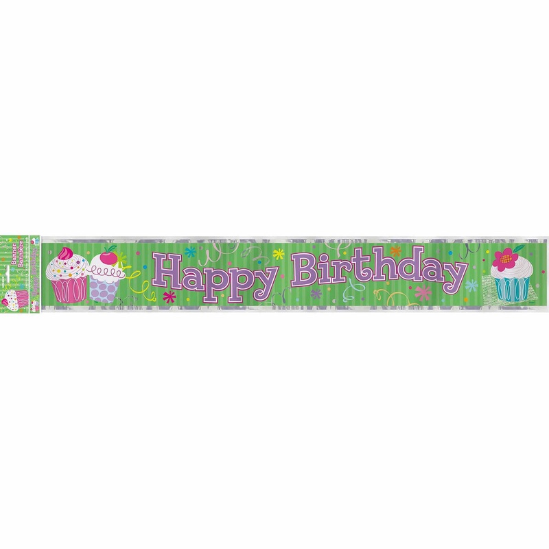 Cupcake Party Foil 'Happy Birthday' Banner (12ft)