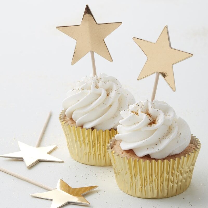 GOLD FOILED STAR CUPCAKE TOPPERS