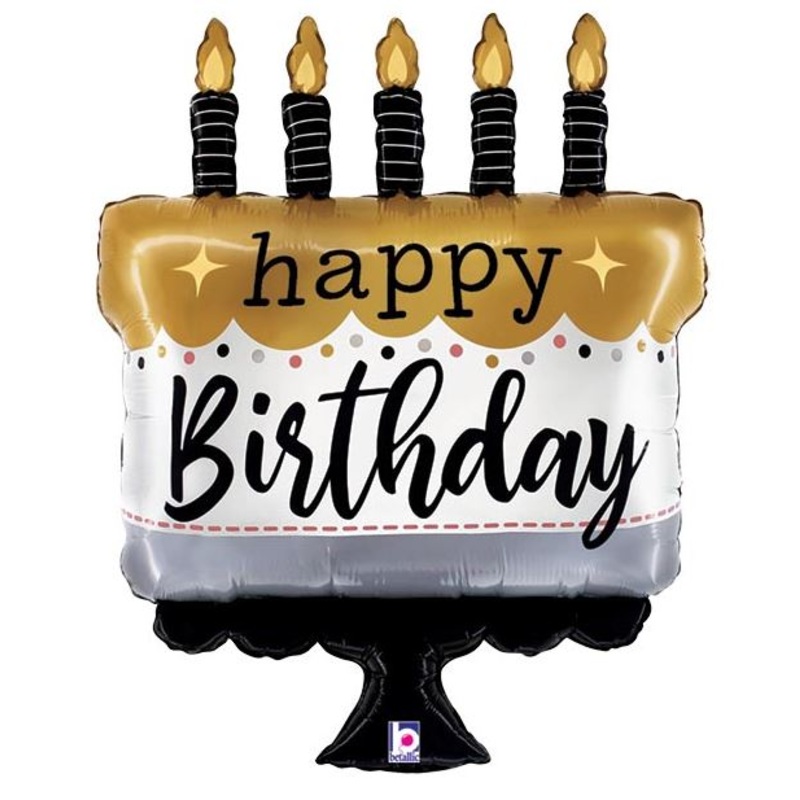 Happy Birthday Metallic Cake Satin Foil Balloon 28Inches
