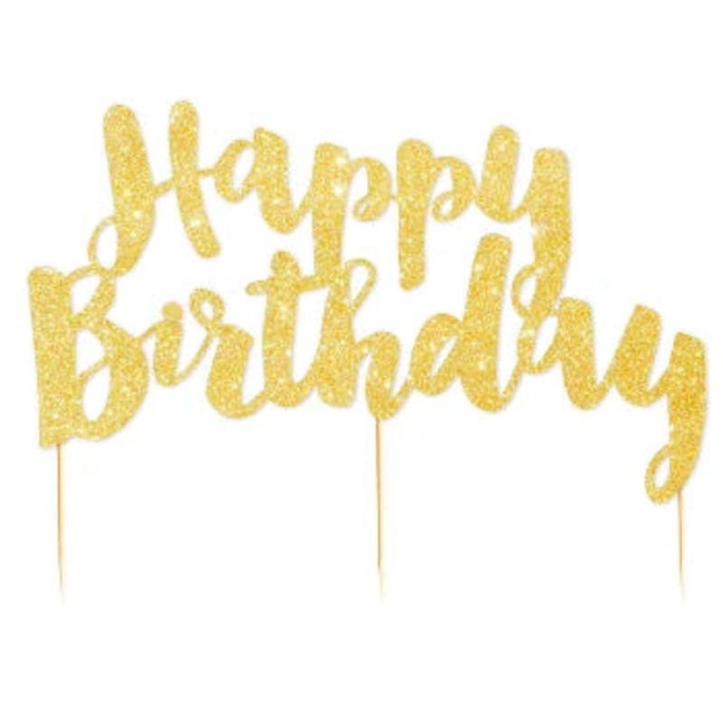 Illume Happy Birthday Gold Glitter Cake Topper