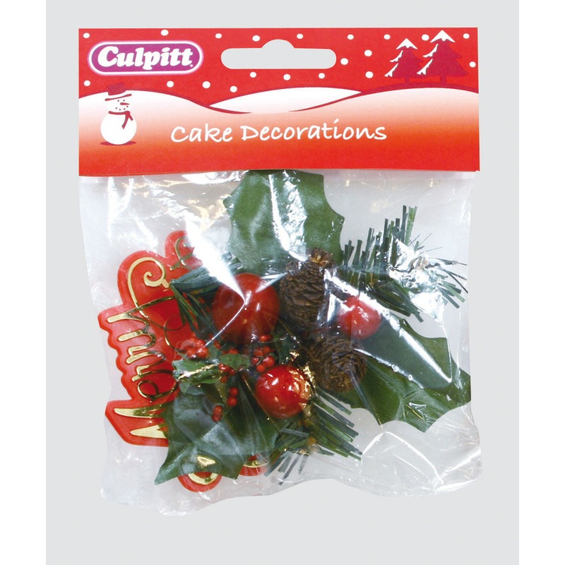 Merry Christmas with Holly Cake Decoration