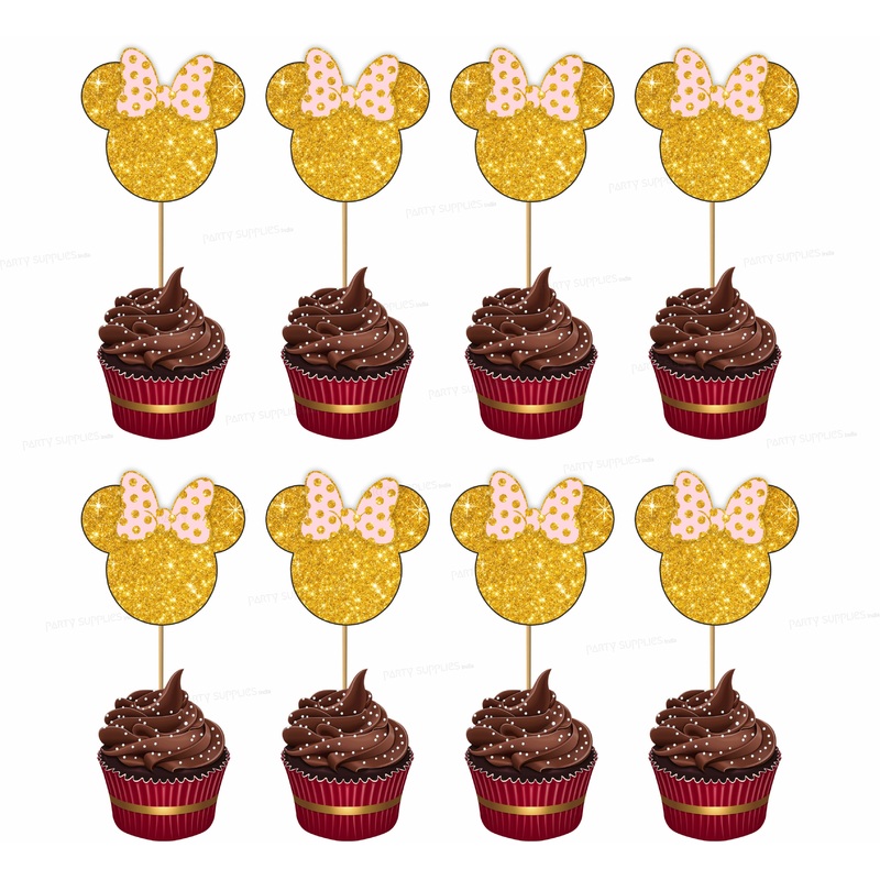 Minnie Mouse Theme Golden Cupcake Topper