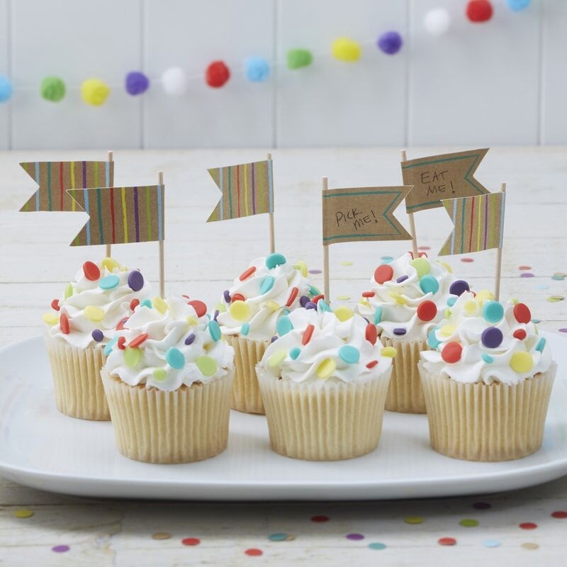 Multicoloured Cupcake Topper Flags, 10 Pack