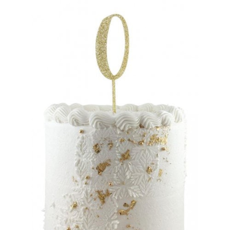 Number 0 Gold Glitter Acrylic Cake Topper