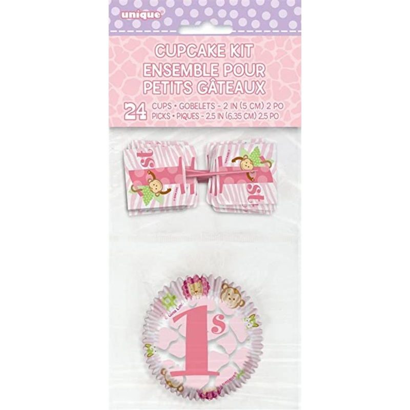 Pink Safari 1st Birthday Cupcake Cases (24ct)