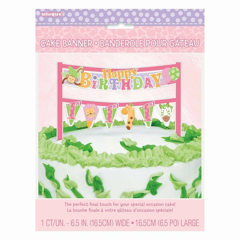 Pink Safari 1st Birthday Paper Cake Banner