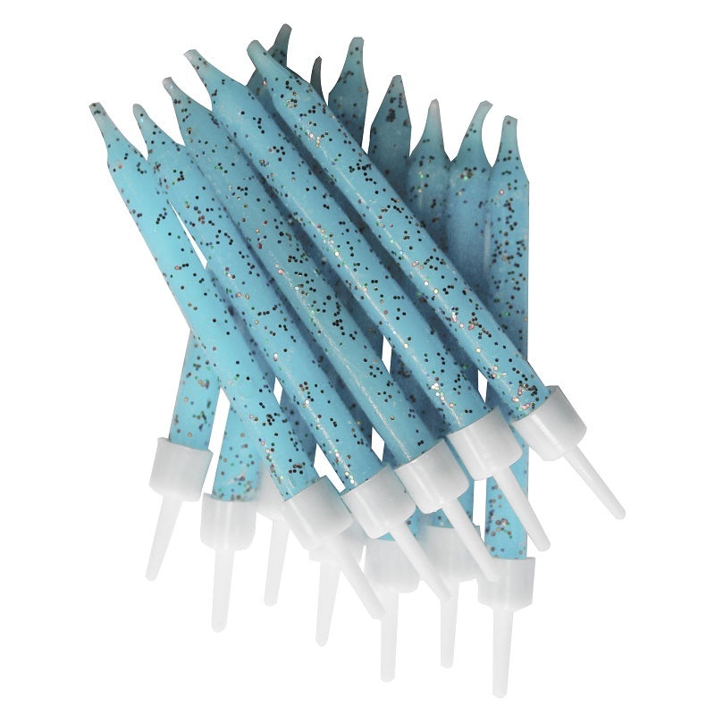 Baby Blue Glitter Birthday Cake Candles Pack of 12