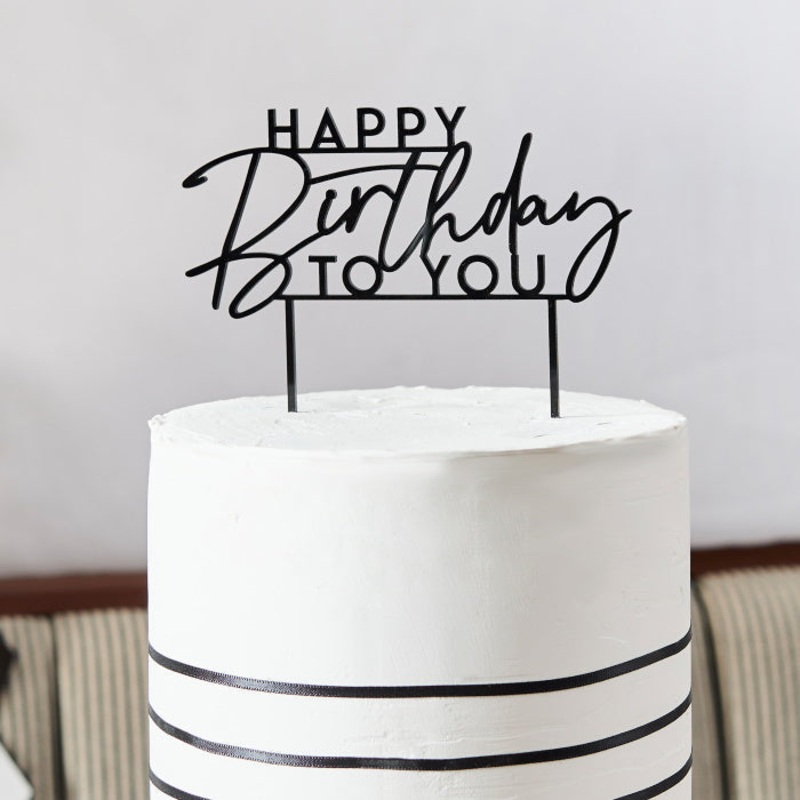 Black Happy Birthday To You Acrylic Cake Topper 15cm