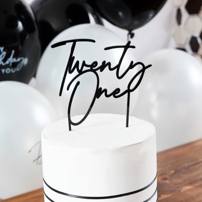 Black 'Twenty One' Acrylic Cake Topper 18cm