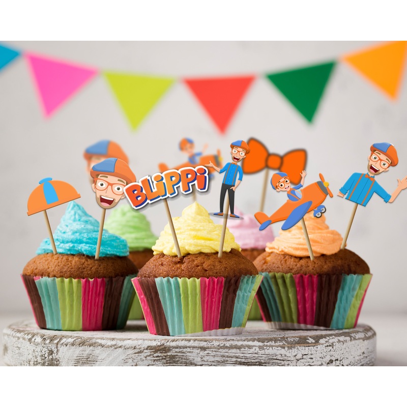 Blippi Theme Characters Cup Cake Topper