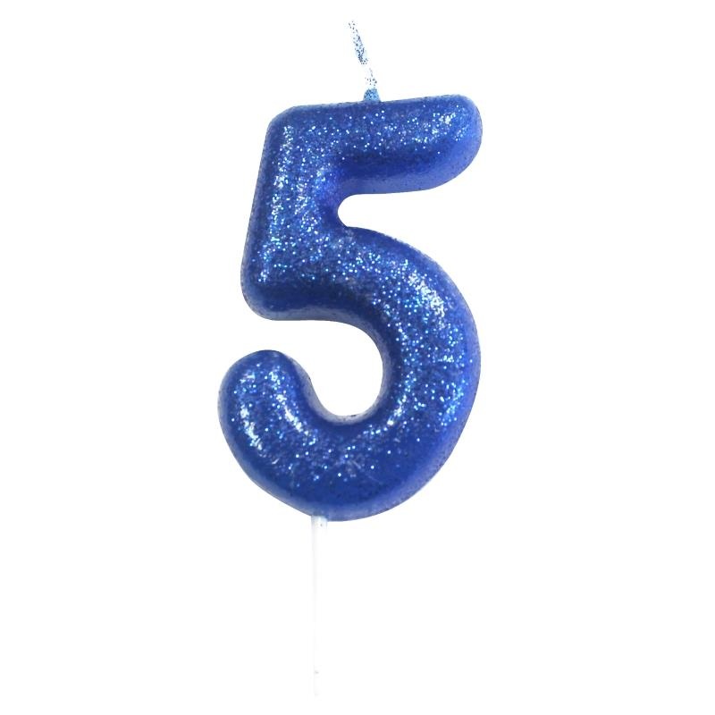 Blue Glitter Number 5 Birthday Cake Candle