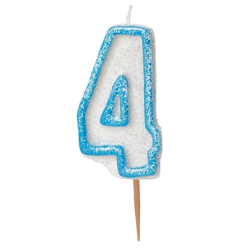 Blue Glitz Number 4 Birthday Cake Candle