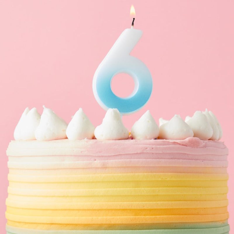 Blue Ombre Number 6 Cake Candle: 6th Birthday Candle