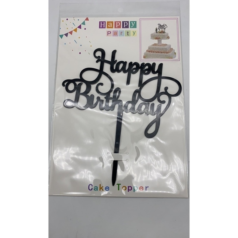 Cake Topper - Happy Birthday Script, Black