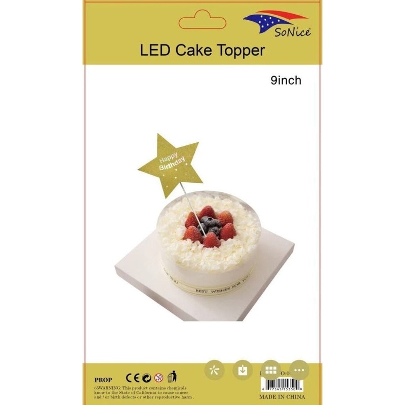 Cake Topper - Light-up Birthday Star Gold