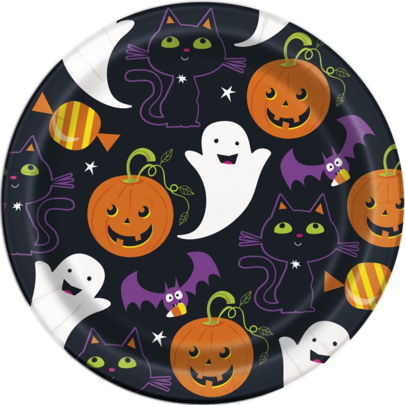 Cat and Pumpkin Halloween Party Cake Plates Pack of 8