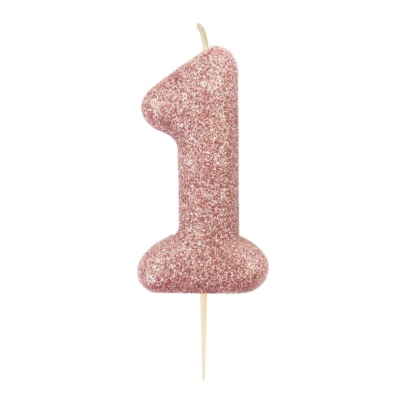 Glitter Rose Gold Number 1 Cake Candle