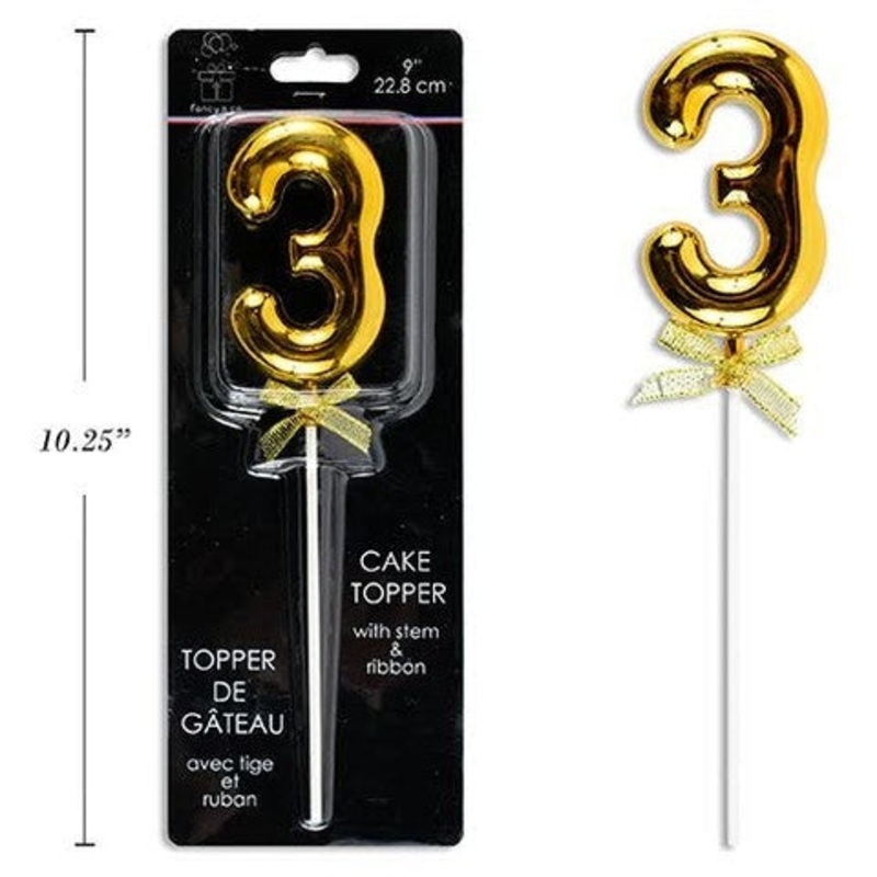Gold Cake Topper with stem & ribbon #3