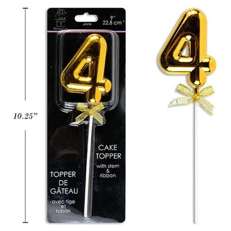 Gold Cake Topper with stem & ribbon #4