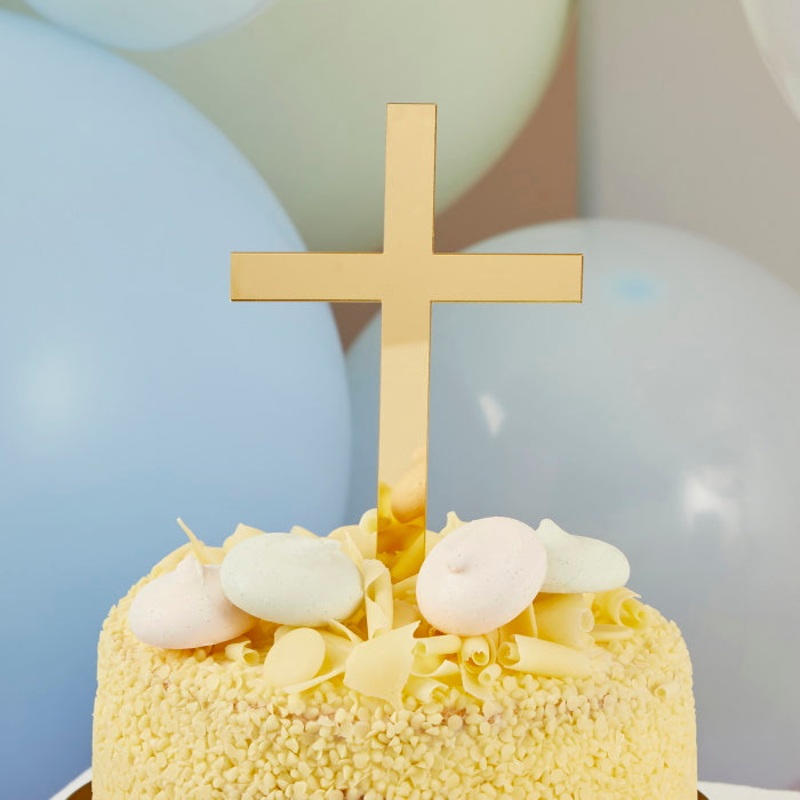 Gold Cross Cake Topper Acrylic 14cm