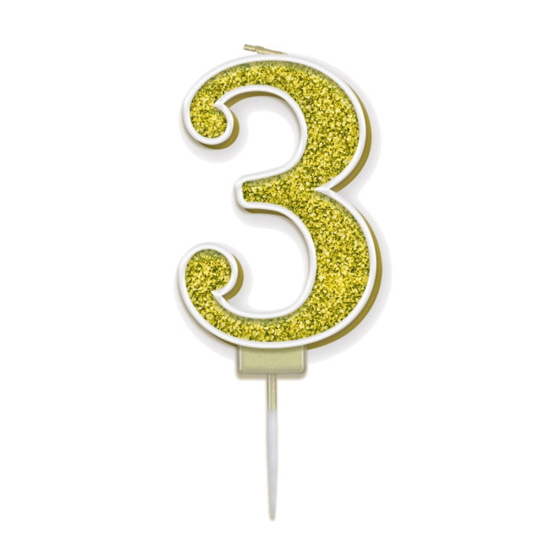Gold Sparkling 3 Cake Candle