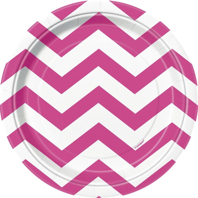 Hot Pink Chevron Party Cake Plates 17cm Pack of 8