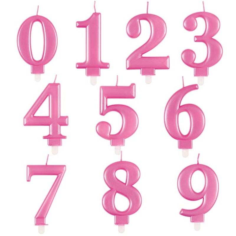Metallic Pink Number Birthday Cake Candles 0-9