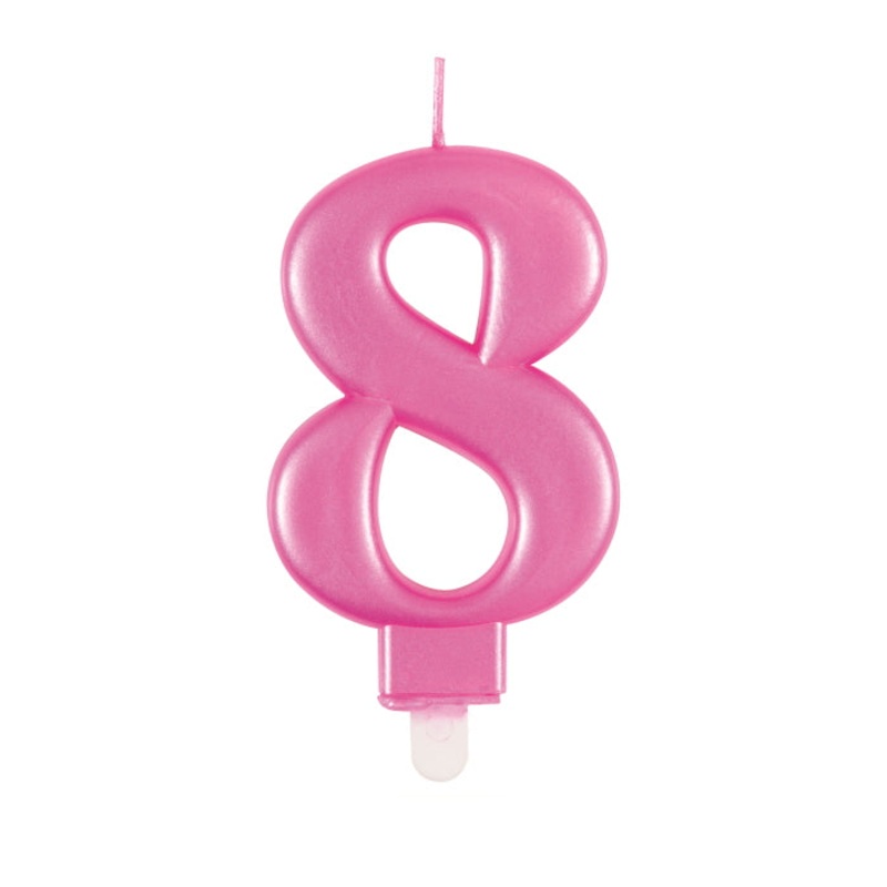 No 8 Cake Candle - Pink Metallic