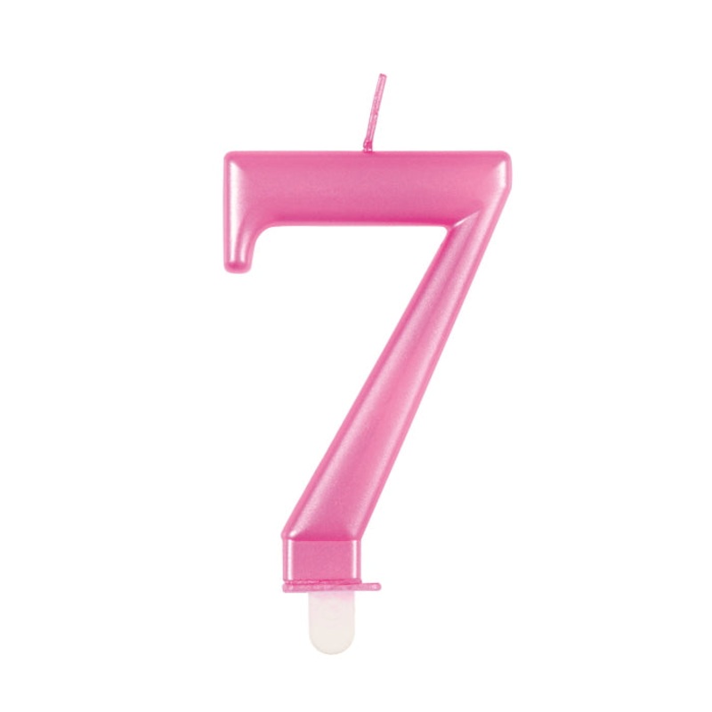 Number 7 Birthday Cake Candle - Pink Metallic